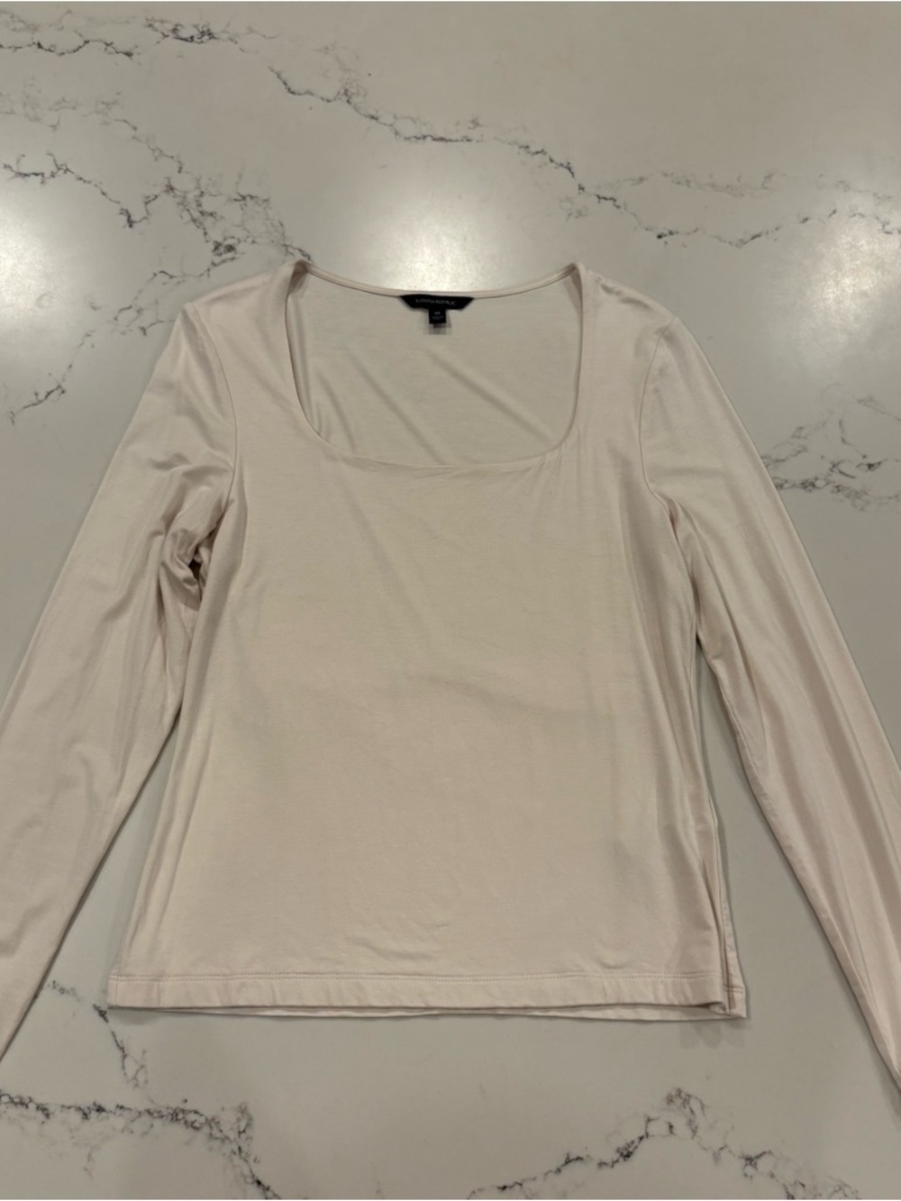 Banana Republic Long-Sleeve Square Scoop Neck Top Cream Coastal Soft